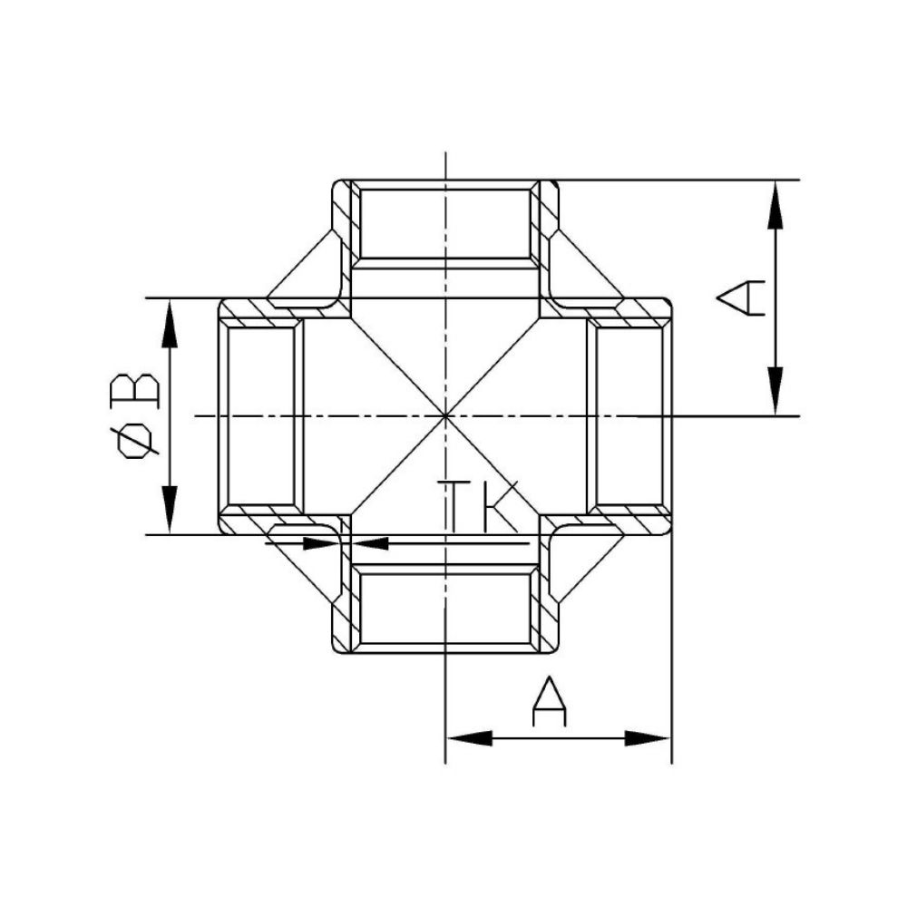 Feistiú Snáithe Cruach Dhosmálta Crosphíosa 90° 1 1/2" IG-1