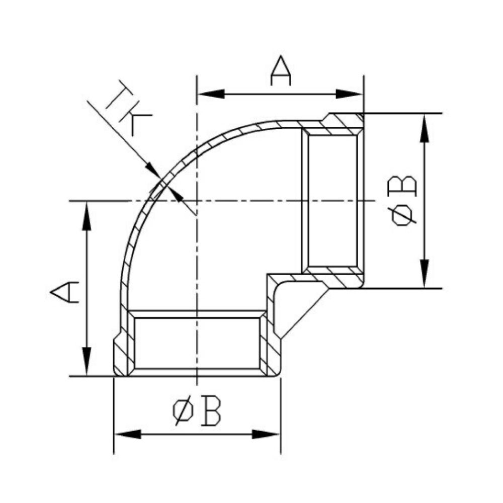 Feistiú Snáithe Cruach Dhosmálta Uillinn 90° 1 1/2" IG-1