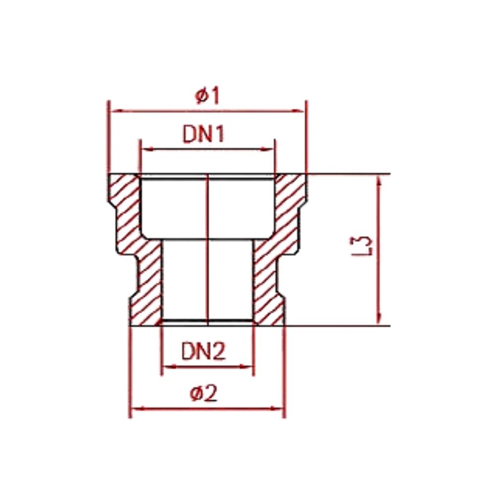 Feistiú Snáithe Cruach Dhosmálta Muinchille Laghdaithe 1 1/2" IG x 1" IG-1