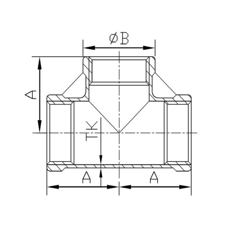 Feistiú Snáithe Cruach Dhosmálta T-Píosa 90° 1 1/2" IG-1